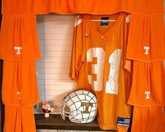 UT Vols curtains, stained glass helmet lamp and jersey signed by Jamal Lewis #31