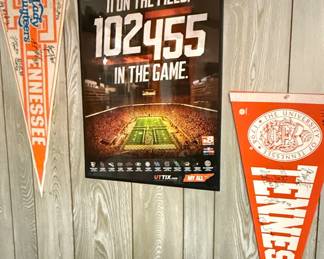 Autographed pennants and commemorative poster
