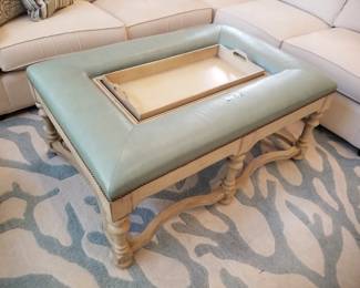 Upholstered coffee table with removable tray by Century Furniture. Made in Hickory NC