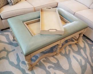 Upholstered coffee table with removable tray by Century Furniture. Made in Hickory NC