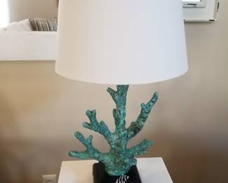 Faux coral table lamp in teal