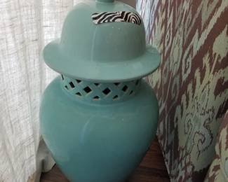 Large teal ginger jar with lid