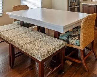 Dining set seats 8 - 4 benches; two end chairs; one table
