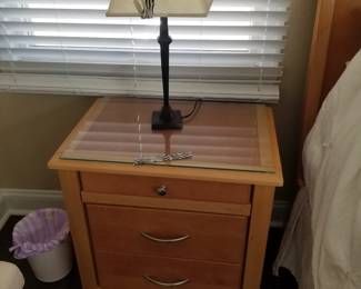 Queen bedroom suite by Millennium: nightstand; table lamp