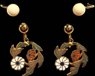 Vintage Cloisonne Clip On Earrings  More
