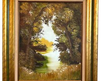 Original Signed Pastoral Pond Painting