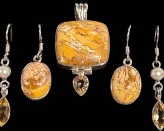 Yellow Jasper Pendant Earring Set