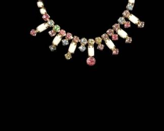 Milk Glass Rhinestone Jewelry Set