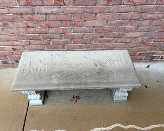 Two concrete benches with a cabin scene on them. Great condition