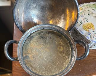 1800’s Wilcox Quadruple silver plate dome butter dish, engraved fairy garden