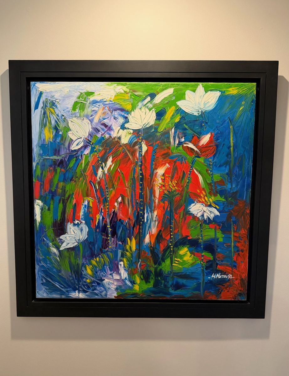 Large original oil on canvas painting by Nguyen Hai Nam.  47” x 47” framed