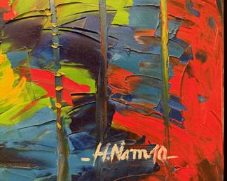 Large original oil on canvas painting by Nguyen Hai Nam.  47” x 47” framed