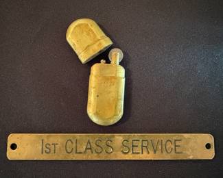 Vintage Brass No. 5 “Trench Lighter” and 1st Class Service brass badge