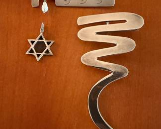Sterling silver pins and Star of David pendant