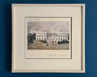 1979 Jimmy Carter White House framed watercolor print featuring both he and Rosalynn Carter’s printed signature
