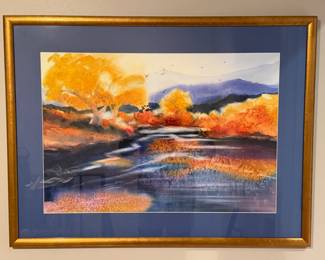 Very nice Robin Berry (Local MN Artist) fall scene original watercolor