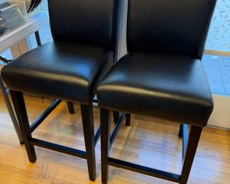 Crate & Barrel black leather barstools