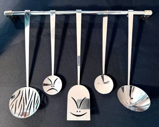 Super cool and unique vintage Faitoo for Alessi stainless steel utensil set designed by Philippe Starck