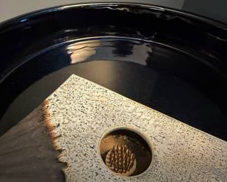 Large vintage Ikebana Suiban - round ceramic Moribana vase and art pottery flower frog (sold separately)