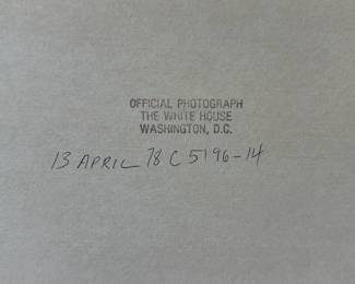 Official 1978 White House 24” x 20” photograph of Jimmy Carter and Walter Mondale speaking in the Rose Garden