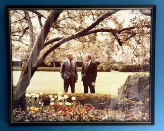 Official 1978 White House 24” x 20” photograph of Jimmy Carter and Walter Mondale speaking in the Rose Garden