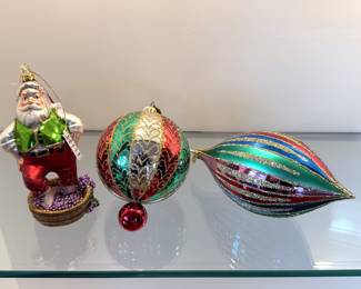 Christopher Radko ornaments, including a rare “Gilded Charm (Center)” ornament w/ tag, and “Montague” ornament