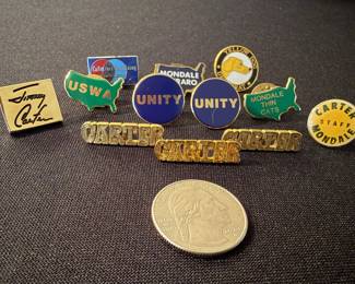 Vintage Carter pins and miscellaneous Democratic lapel pins