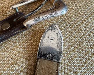 Vintage men’s leather custom leather belt with sterling and 12k gold buckle and detail