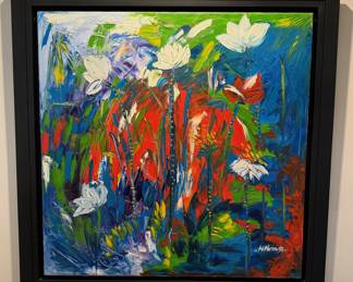 Large original oil on canvas painting by Nguyen Hai Nam.  47” x 47” framed