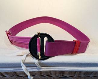 Unique vintage leather, suede, wood and brass ladies belt