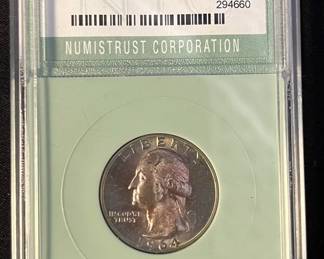 1964 Washington Quarter – Numistrust Corporation MS69
Brilliant 1964 Washington Quarter, graded MS69 by Numistrust Corporation (NTC). This high-grade silver quarter displays sharp details and bright luster, preserved in a protective NTC holder for long-term protection.

• Grading Company: Numistrust Corporation (NTC)
• Grade: MS69 (Mint State 69)
• Denomination: 25¢
• Composition: 90% Silver
• Year: 1964 – the final year of silver quarters in U.S. circulation
