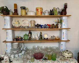 Uranium glass, pottery, Fostoria, dish set and more