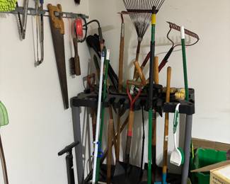 Lawn care tools, hand tools, misc cleaning supplies. 