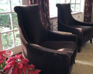 Four aubergine velvet chairs. Gorgeous, top quality, rare find. $1000