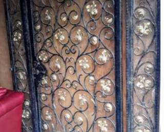 Wrought iron door with sidelights. The door with sidelites is 84.5H x 72.5W overall. Door alone is 82H x 46.75W. Incredible workmanship, truly unique. $4500