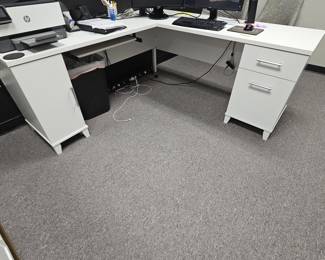 White Laminate L-Shaped Computer Desk