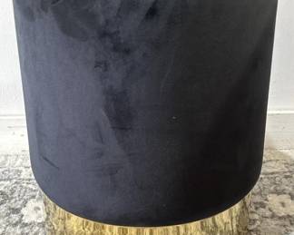 Black Velvet Ottoman w/ Shiny Gold-Tone Base