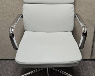 White Faux Metal & Chrome-Look Rolling Desk Chair