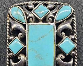 Southwestern Style Turquoise & Silver Tone Pendant