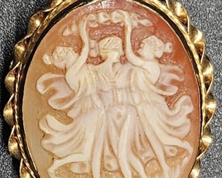 Vintage Classical Nymphs Relief Cameo Pin
