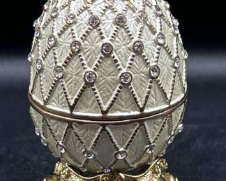 Faberge-Style Enameled Egg-Shaped Trinket Box