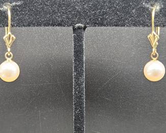 14K Gold 7-8mm Cultured Pearl Earrings
