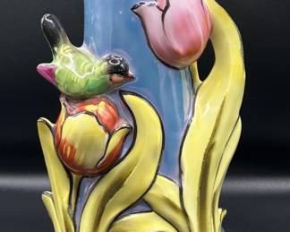 Vintage Hand Painted Japanese 3D Ceramic Vase