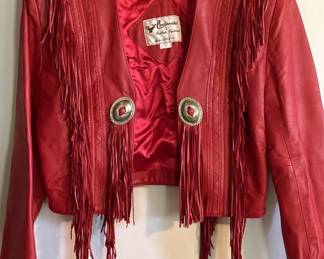 Red Leather Western Style Bolero Jacket, Fringed