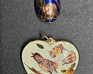 2-Cloisonné Pendants: Bird & Rose Pendants