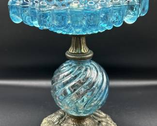 Vintage GEM ACC Flash Glass & Pewter Pedestal Bowl