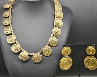HSN Gold Tone Medallion Necklace & Earrings Set