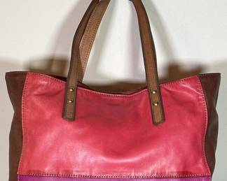 2-Tone Fossil Red & Pink Leather Tote Bag