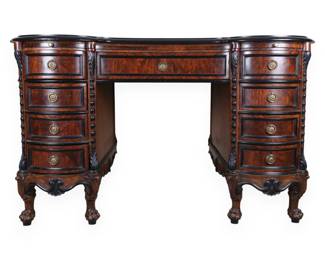 Edwardian Style Serpentine Front Mahogany Pedestal Desk