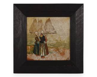 Dutch Delft Earthenware Tile, After Hendrik Willem Mesdag, 'Volendam'